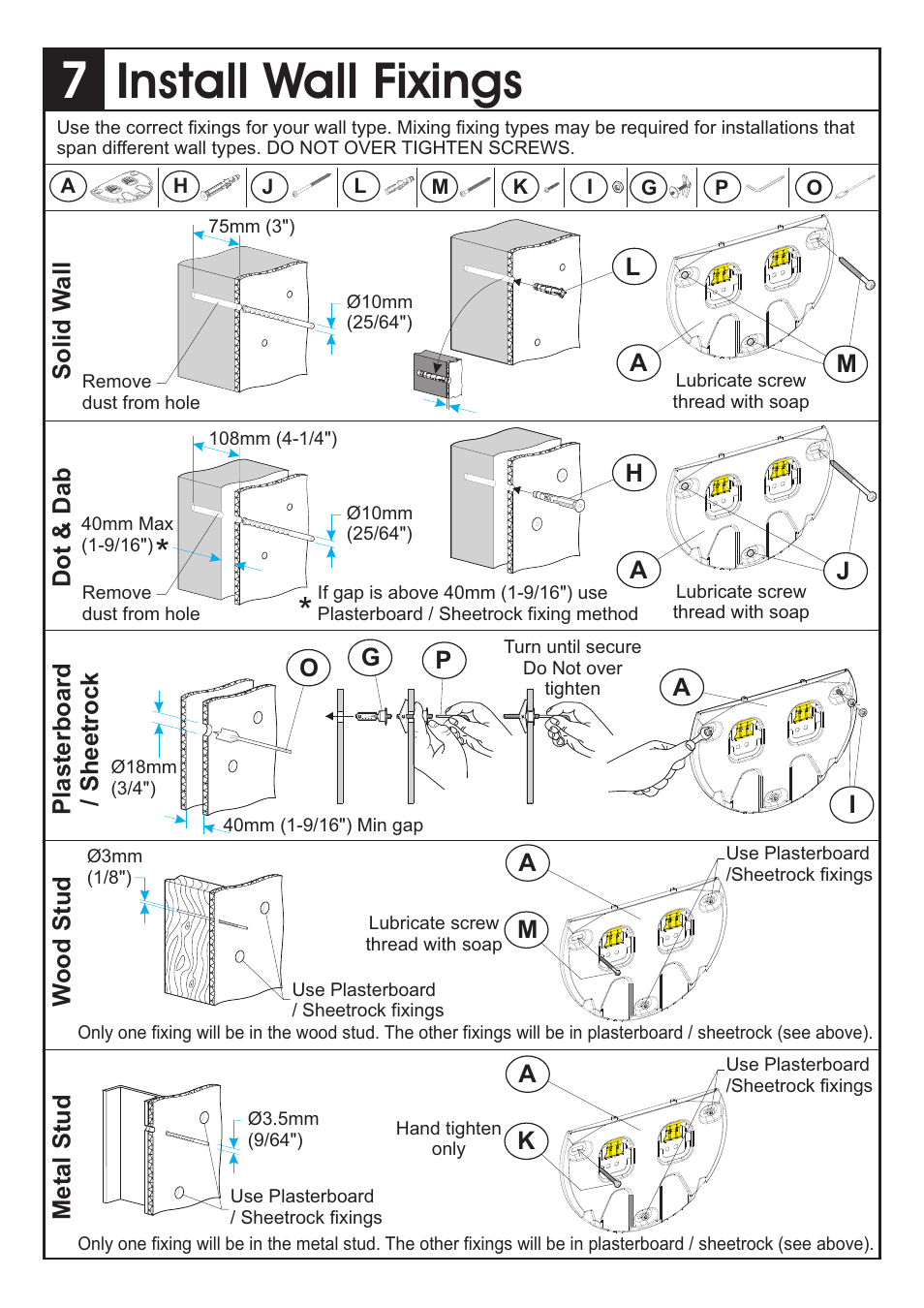 Install wall fixings | AVF Group ZML2500: Unimax Any Wall TV Mount User Manual | Page 5 / 8