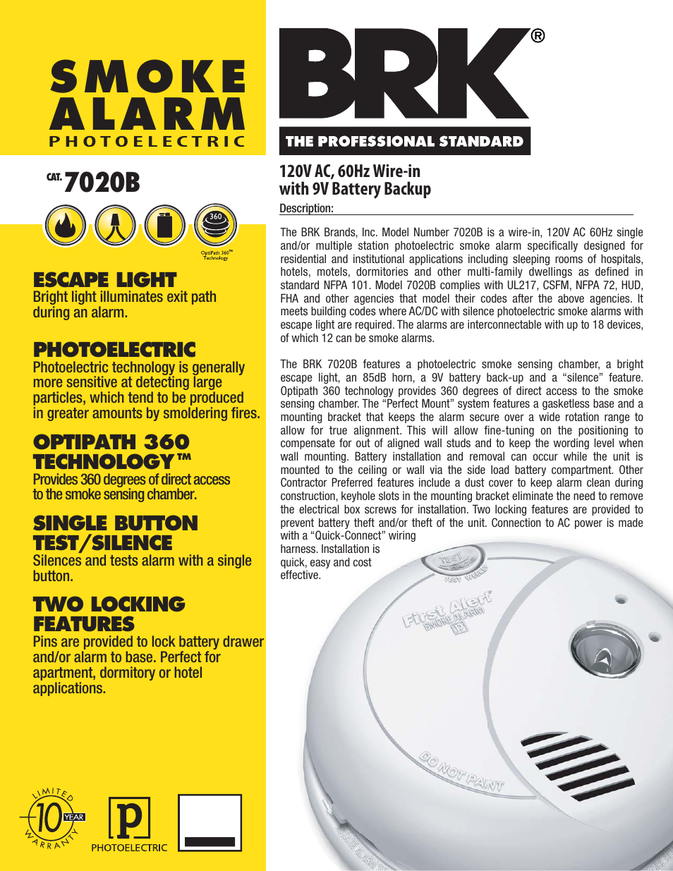 BRK electronic 7020B User Manual | 2 pages