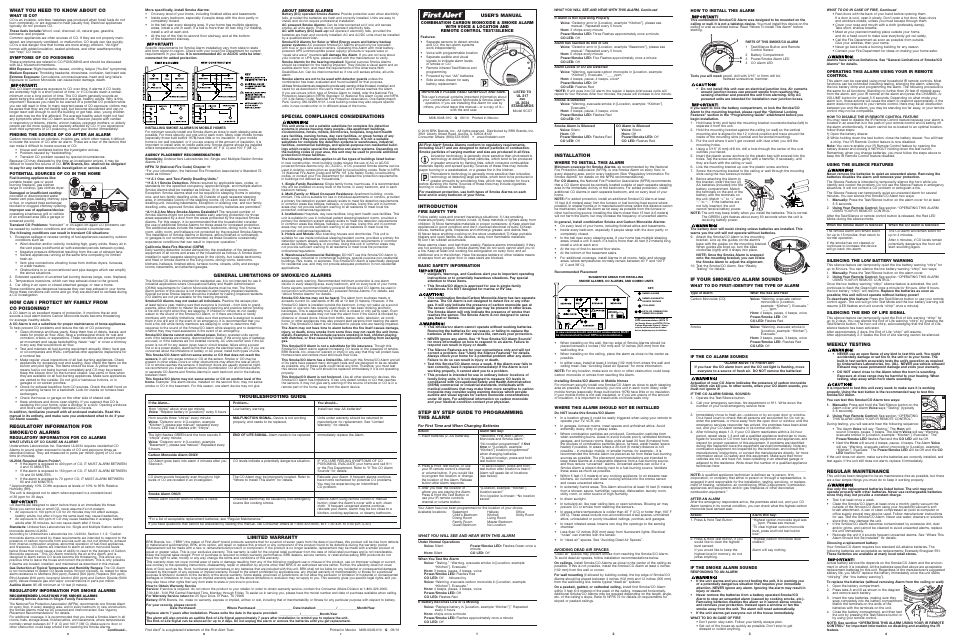 BRK electronic FIRST ALERT SCO7 User Manual | 1 page