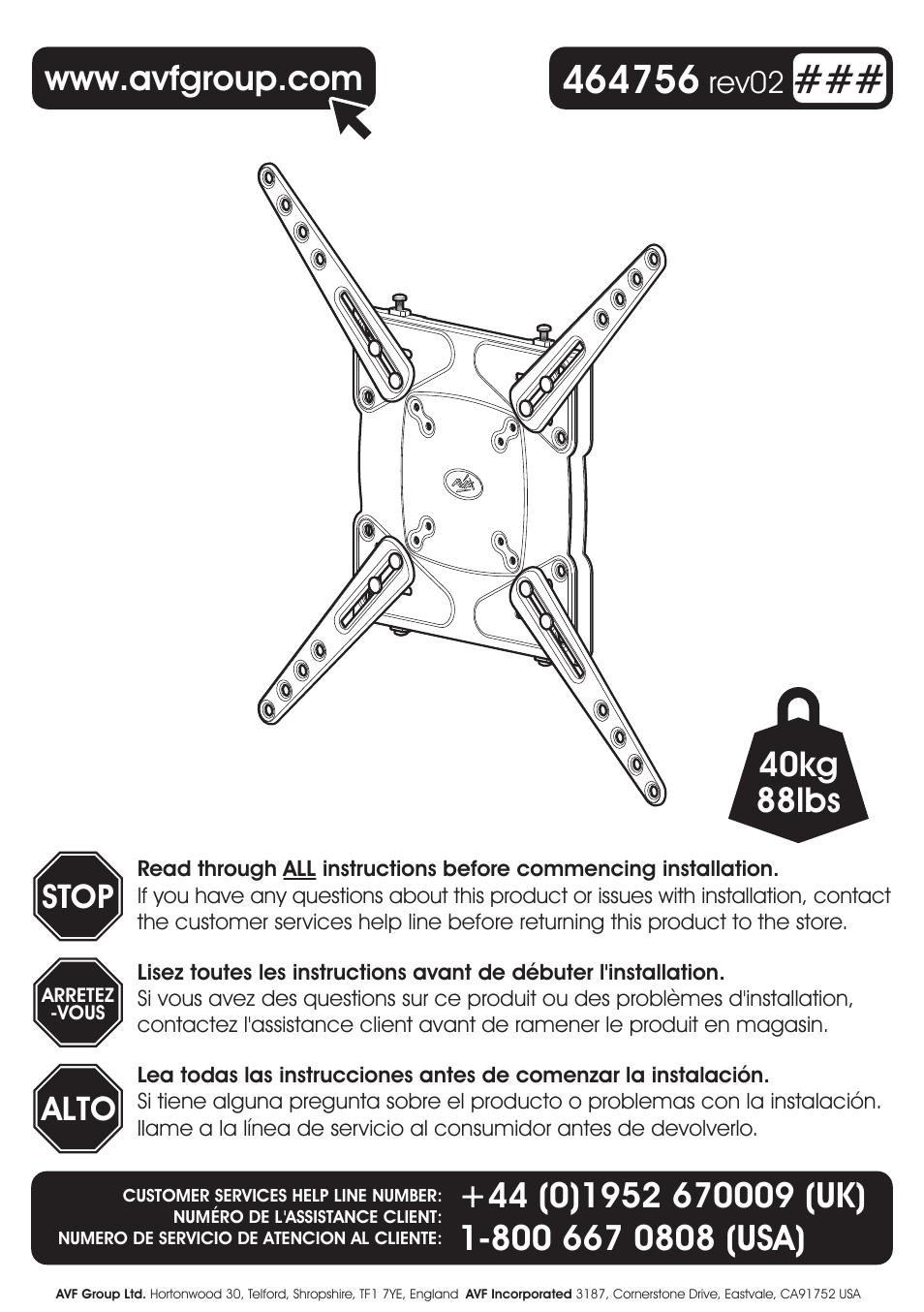 AVF Group GL400: TV Wall Mount User Manual | 12 pages