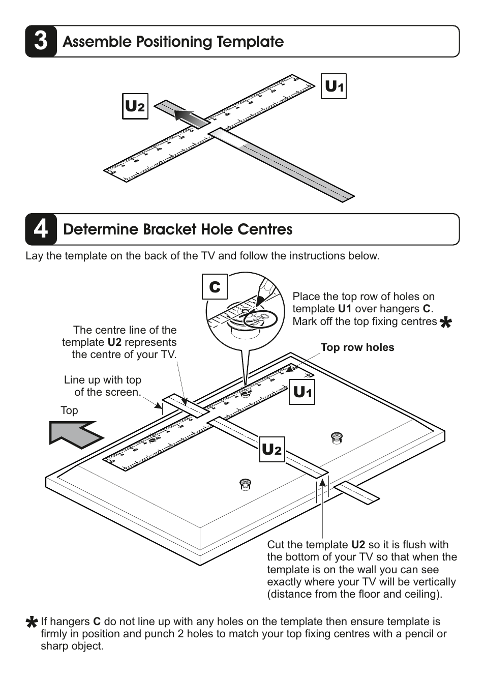 Assemble positioning template, Determine bracket hole centres | AVF Group ZML8350: Flat TV Wall Mount User Manual | Page 10 / 16