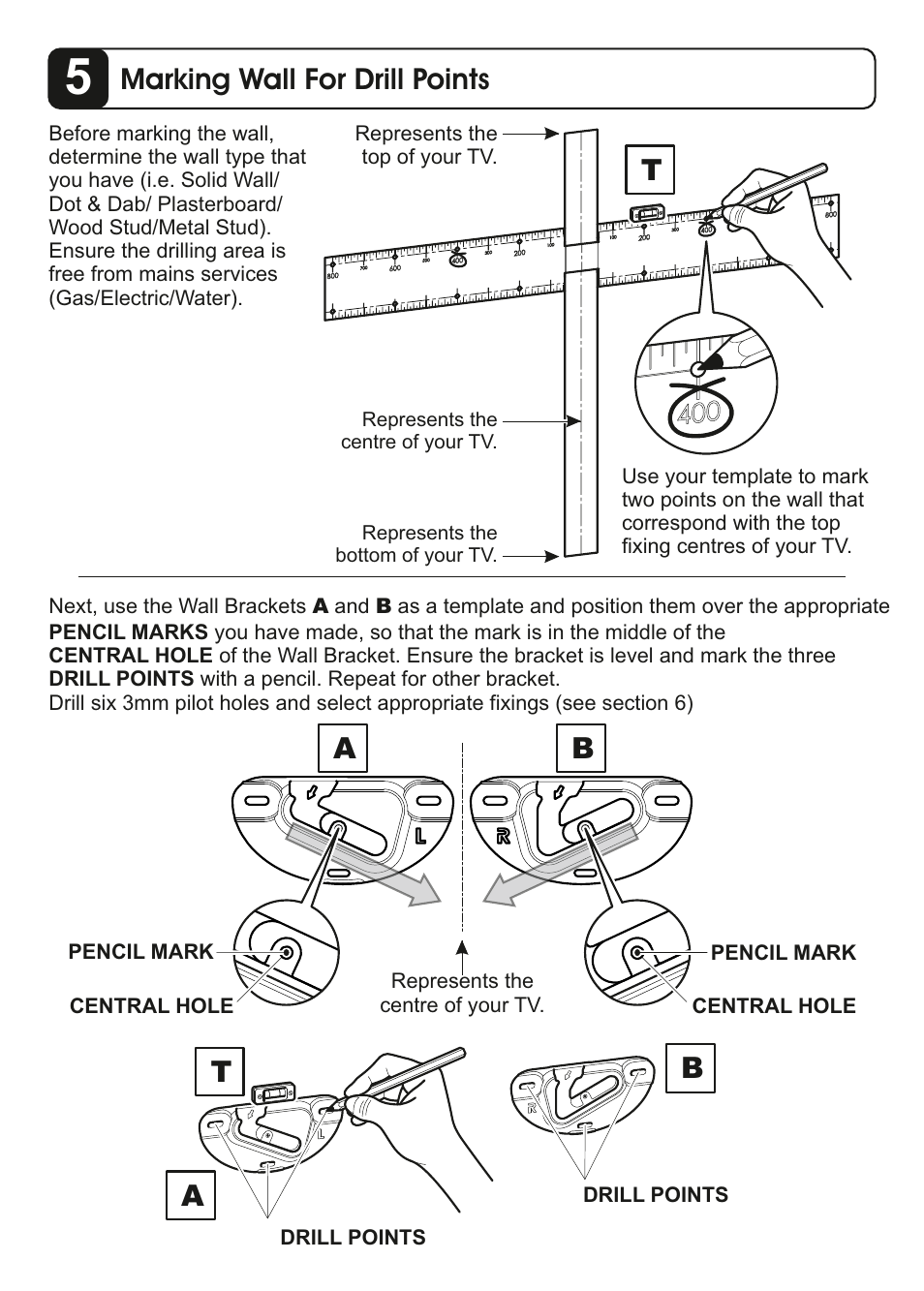 Marking wall for drill points, Ab a | AVF Group ZML8350: Flat TV Wall Mount User Manual | Page 11 / 16