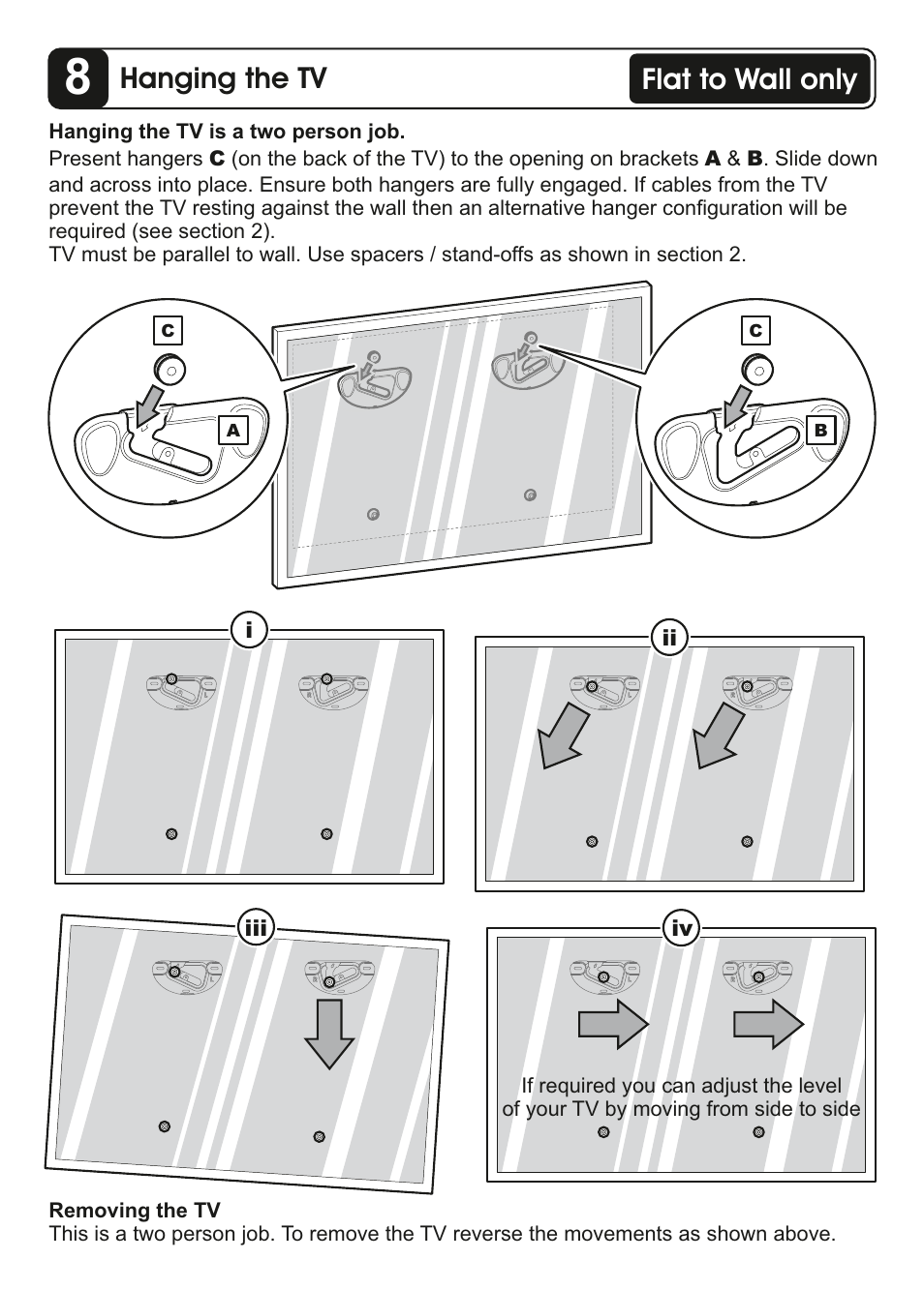 Hanging the tv, Flat to wall only | AVF Group ZML8351: Flat & Tilt TV Mount for ANY WALL User Manual | Page 15 / 26
