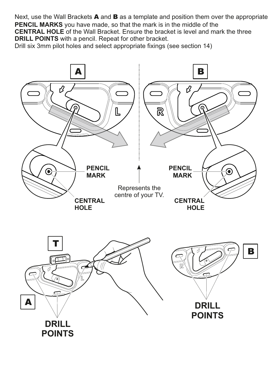 Ab t a b, Drill points | AVF Group ZML8351: Flat & Tilt TV Mount for ANY WALL User Manual | Page 21 / 26
