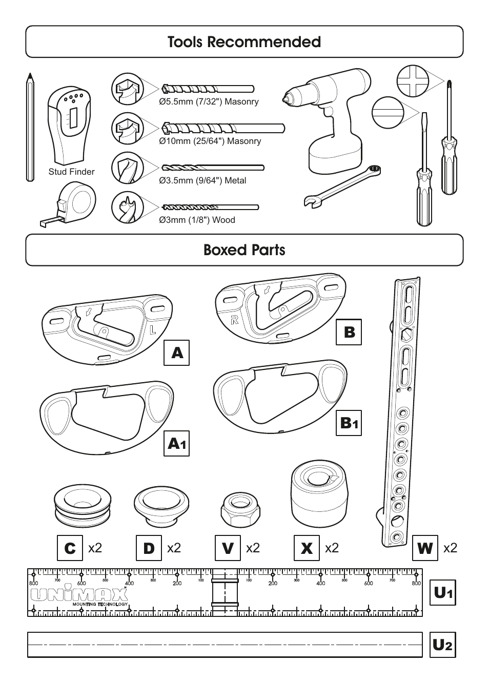 Boxed parts tools recommended | AVF Group ZML8351: Flat & Tilt TV Mount for ANY WALL User Manual | Page 4 / 26