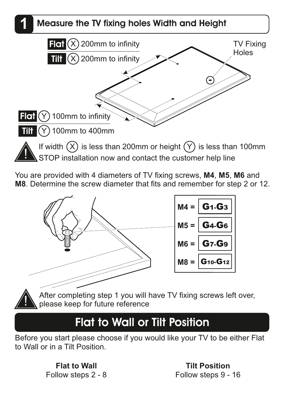 Flat to wall or tilt position | AVF Group ZML8351: Flat & Tilt TV Mount for ANY WALL User Manual | Page 7 / 26