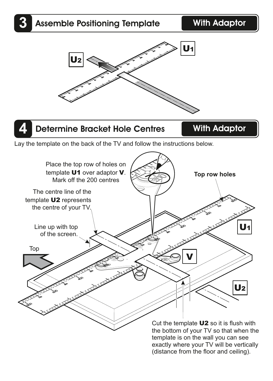 Assemble positioning template, Determine bracket hole centres, With adaptor | AVF Group ZML8360: Flat TV Wall Mount User Manual | Page 10 / 24