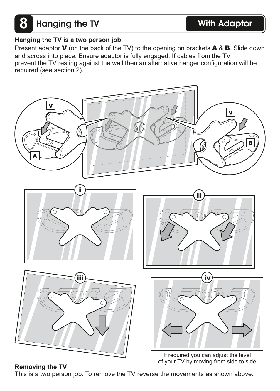 Hanging the tv, With adaptor | AVF Group ZML8360: Flat TV Wall Mount User Manual | Page 15 / 24