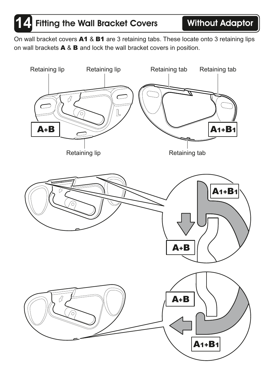 Fitting the wall bracket covers, Bwithout adaptor | AVF Group ZML8360: Flat TV Wall Mount User Manual | Page 22 / 24