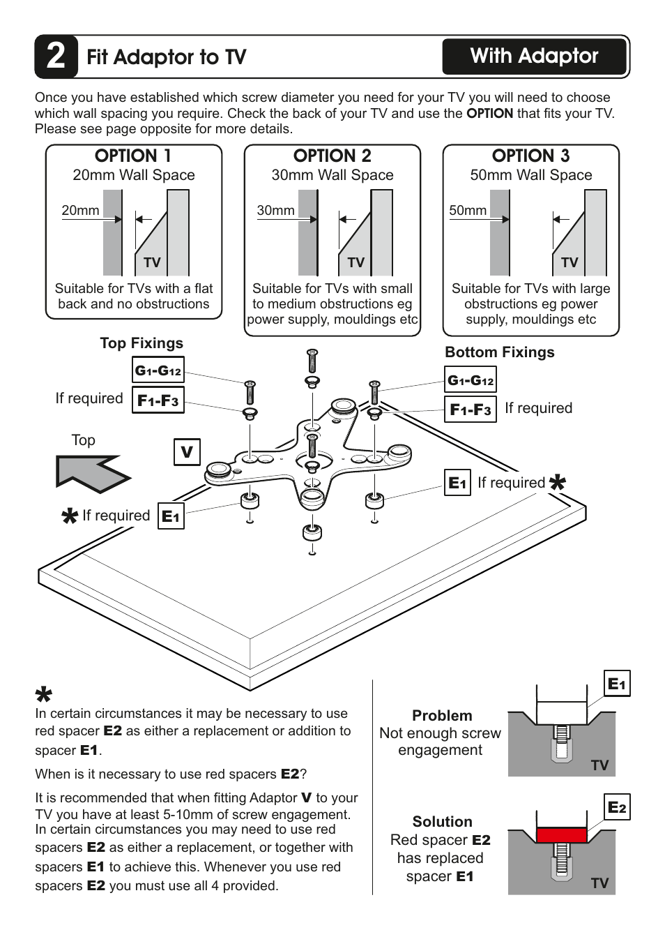 Fit adaptor to tv, With adaptor, Option 1 | Option 2, Option 3 | AVF Group ZML8360: Flat TV Wall Mount User Manual | Page 8 / 24