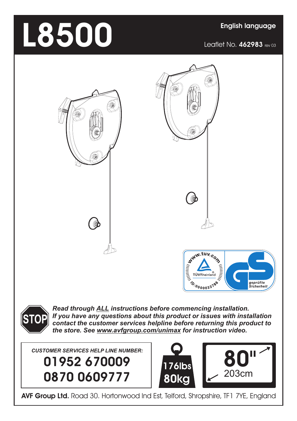 AVF Group ZML8500: Unimax Any Wall TV Mount User Manual | 8 pages
