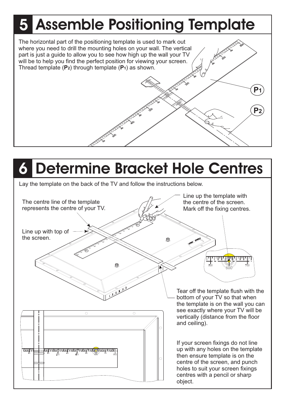 Assemble positioning template, Determine bracket hole centres | AVF Group ZML8500: Unimax Any Wall TV Mount User Manual | Page 4 / 8