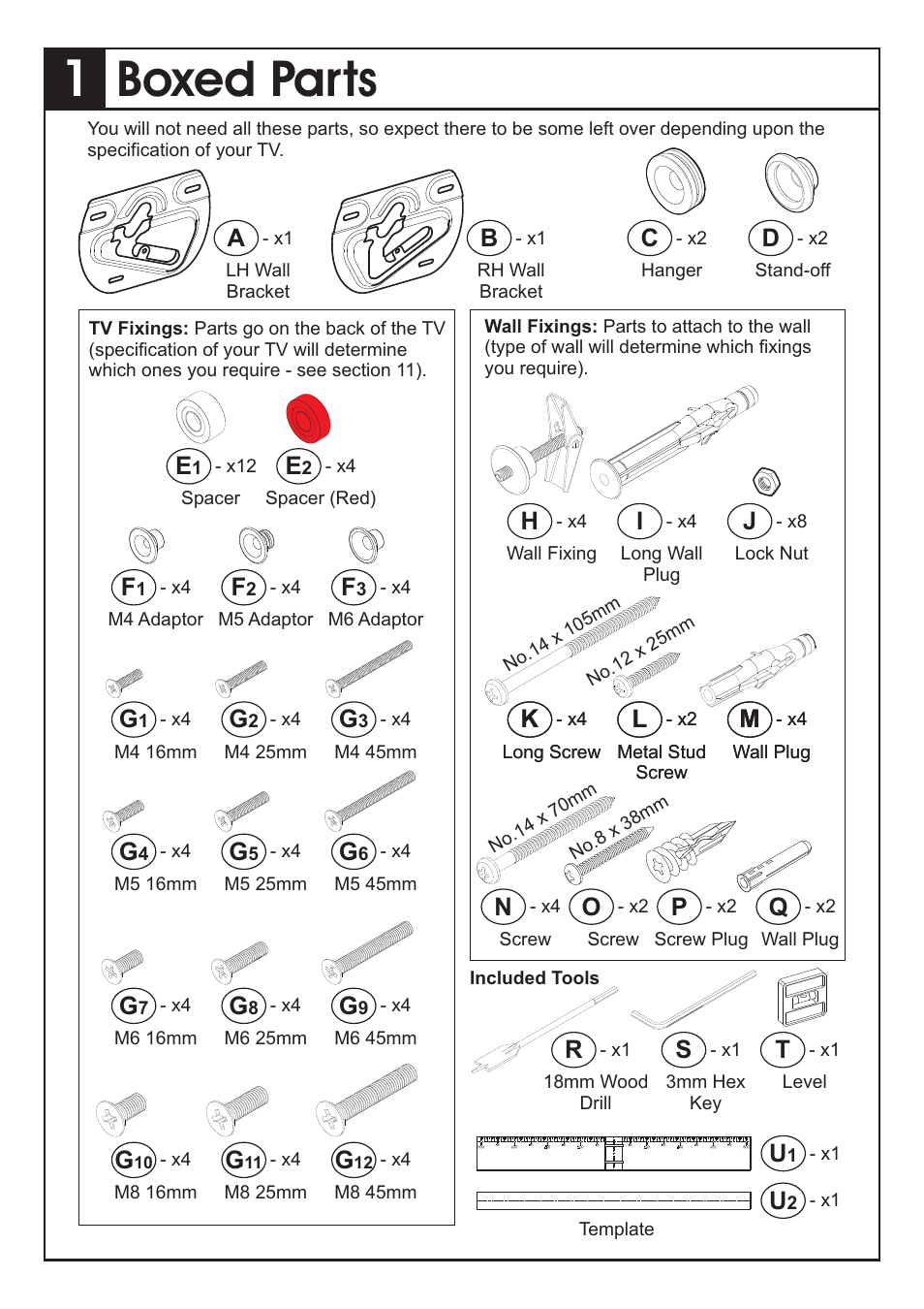 Boxed parts, Hi j, Kl m | No p | AVF Group ZML8400: Flat TV Mount for ANY WALL User Manual | Page 2 / 8