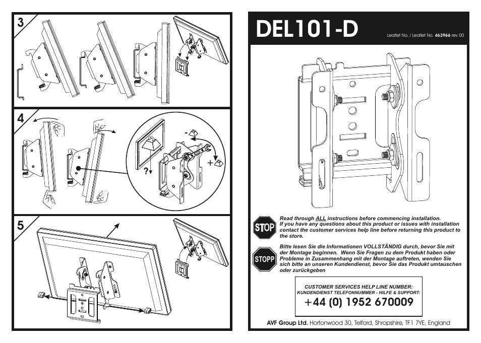 AVF Group DEL101B-D: Flat Panel TV Mount User Manual | 2 pages