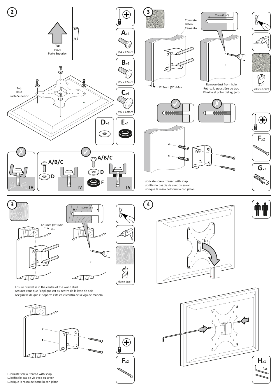 A/b/c d a/b/c d e | AVF Group AL210: TV Wall Mount User Manual | Page 2 / 2