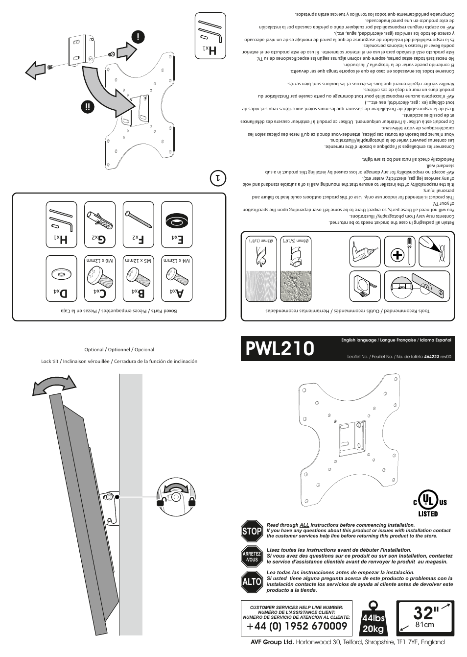 AVF Group PWL210: TV Wall Mount User Manual | 2 pages