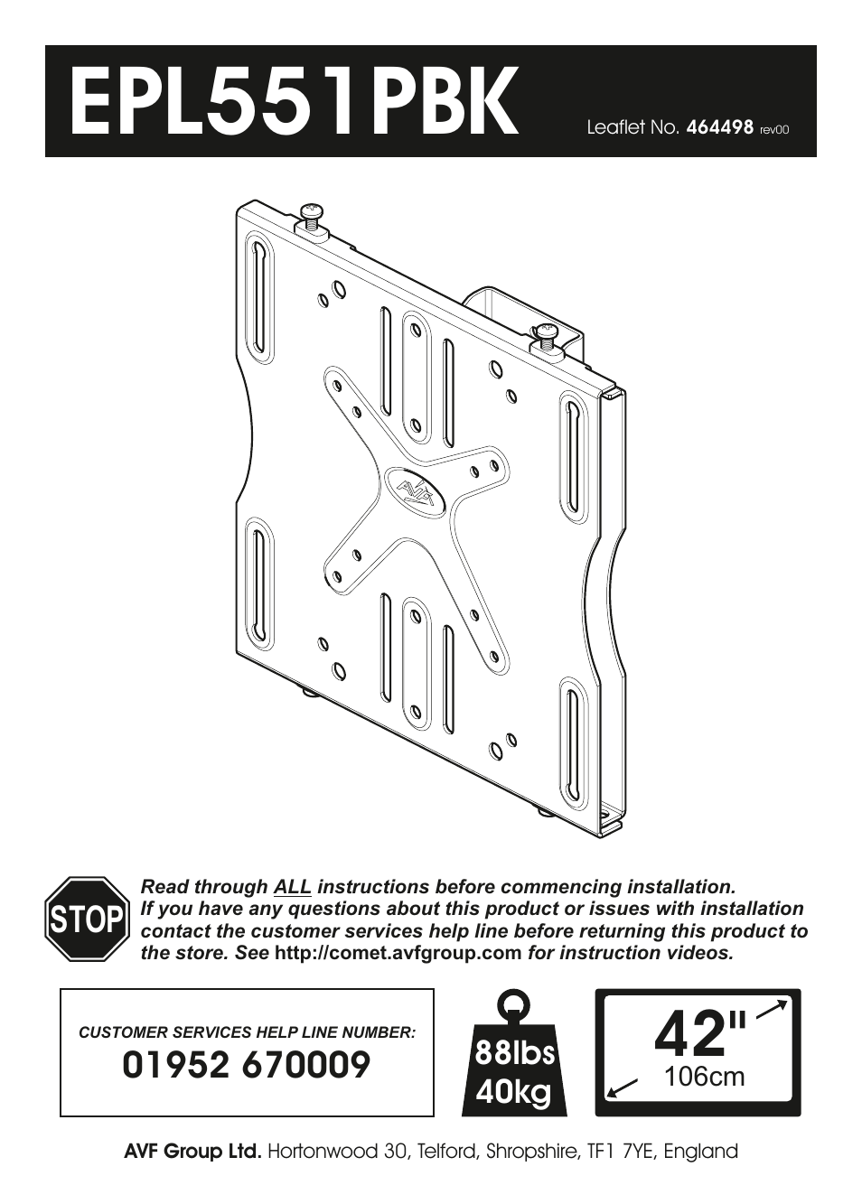 AVF Group EPL551PBK: Flat Panel TV Mount User Manual | 16 pages