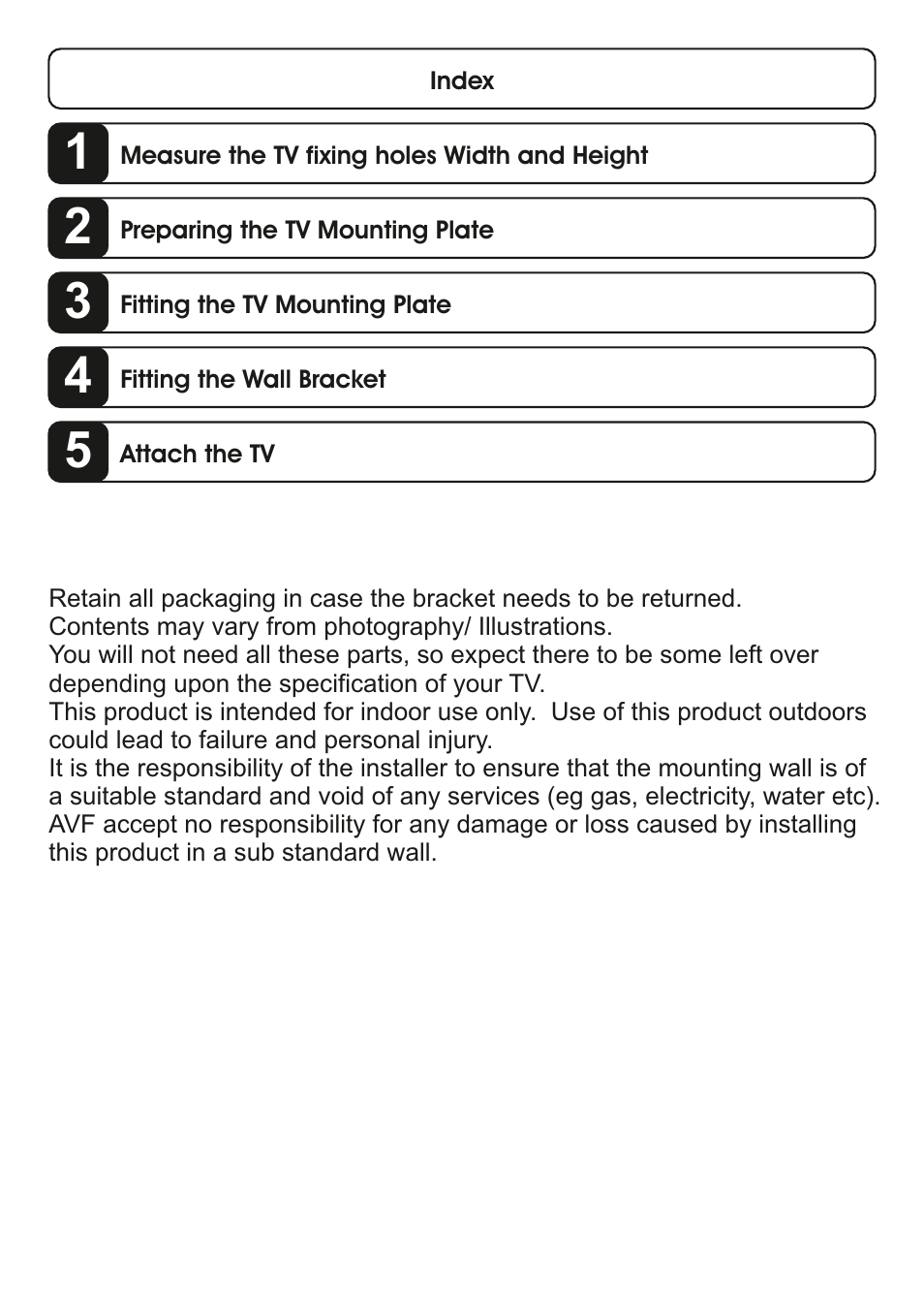 AVF Group EPL551PBK: Flat Panel TV Mount User Manual | Page 3 / 16