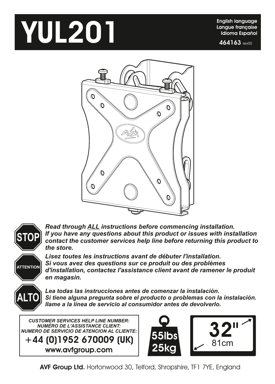 AVF Group YUL201: TV Mount User Manual | 12 pages