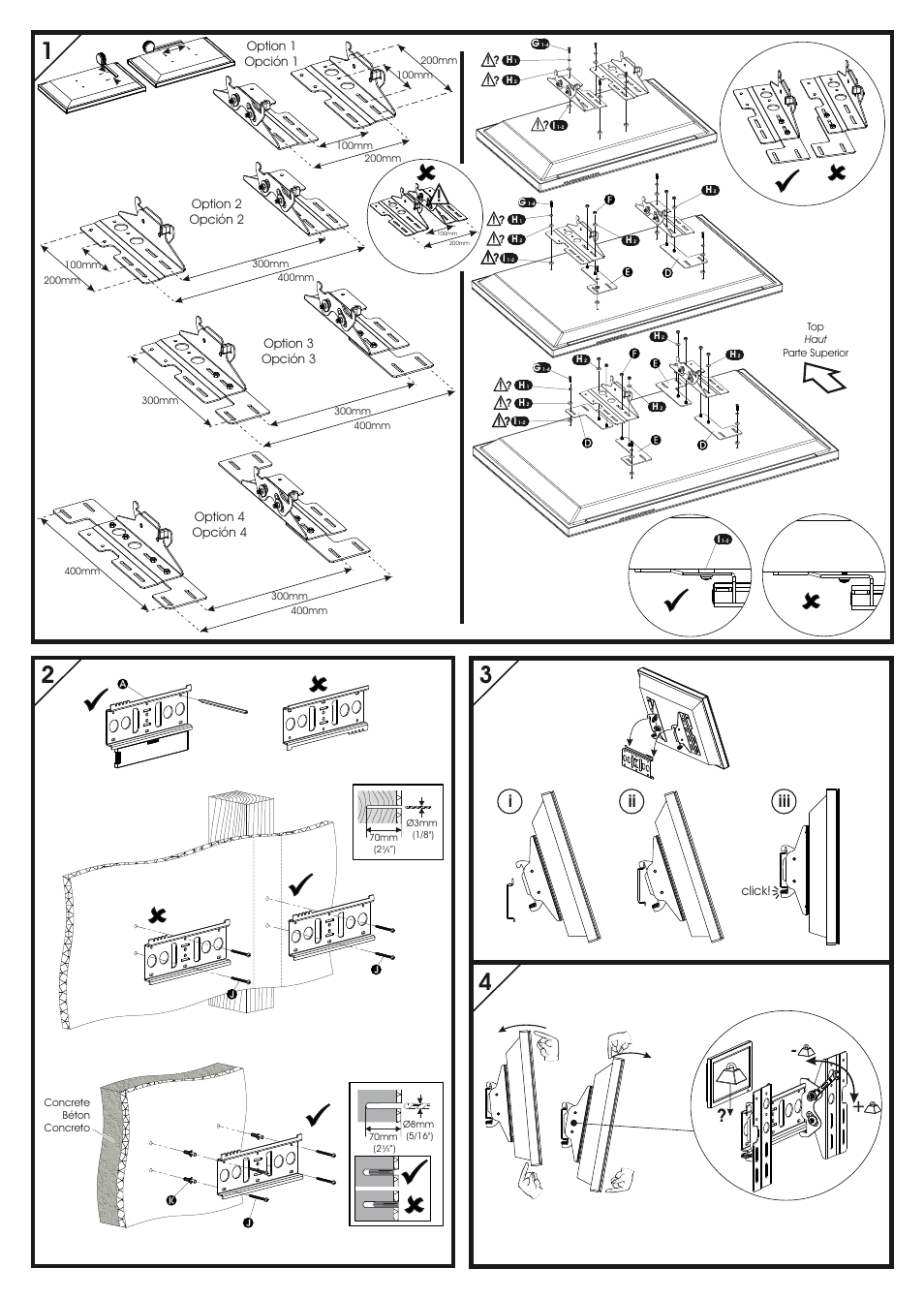 Click | AVF Group EL401B: Flat Panel TV Mount User Manual | Page 2 / 2