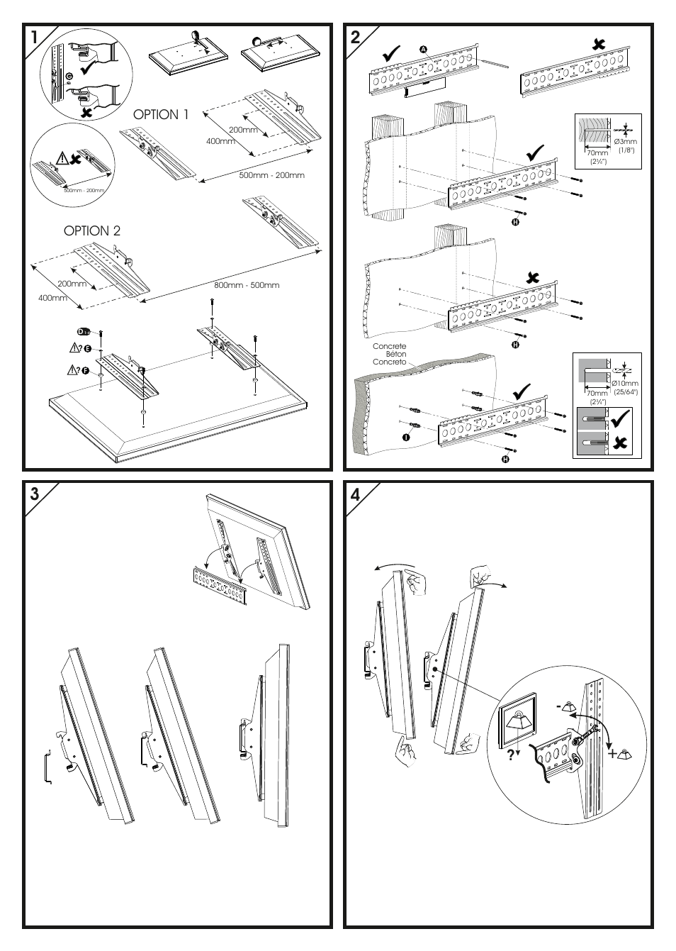 Option 1 option 2 | AVF Group EL801B: Flat Panel TV Mount User Manual | Page 2 / 2