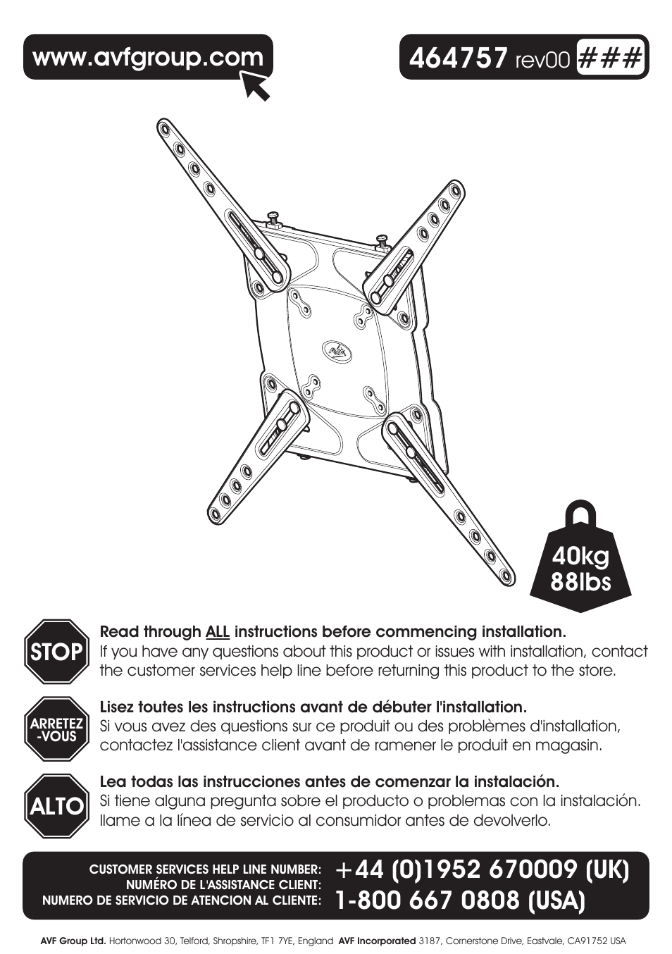 AVF Group GL401: TV Wall Mount User Manual | 12 pages