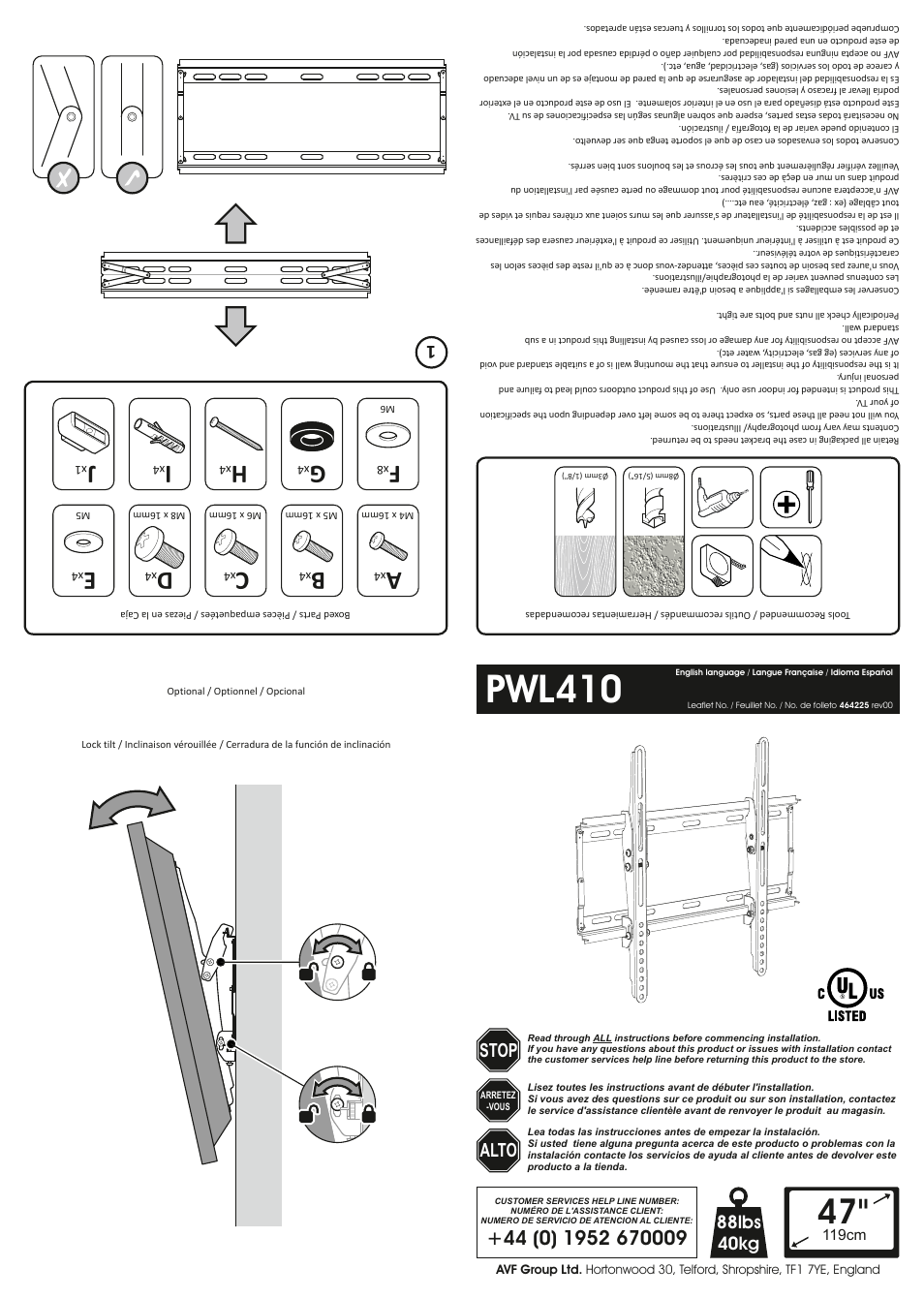 AVF Group PWL410: TV Wall Mount User Manual | 2 pages