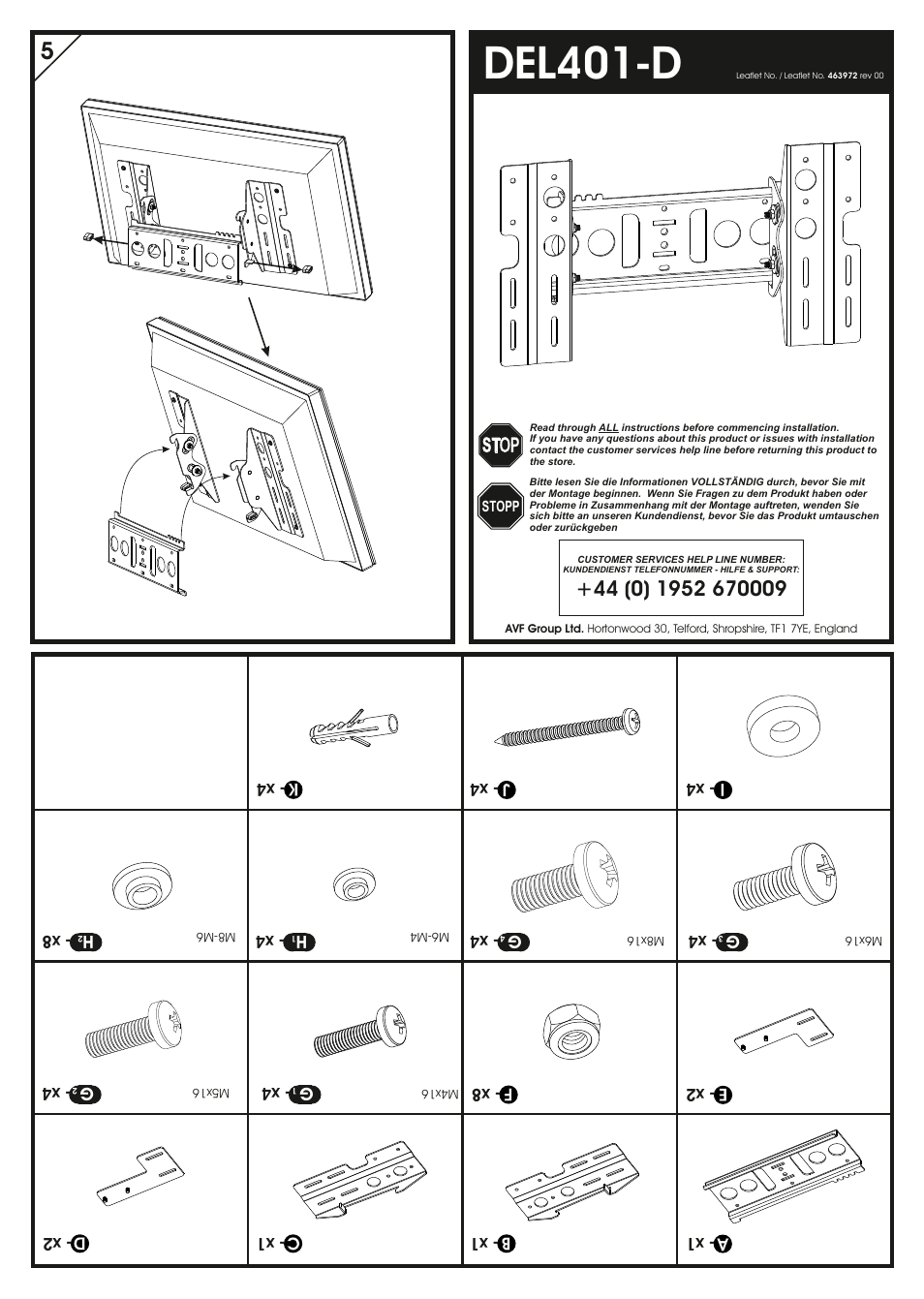 AVF Group DEL401B-D: Flat Panel TV Mount User Manual | 2 pages