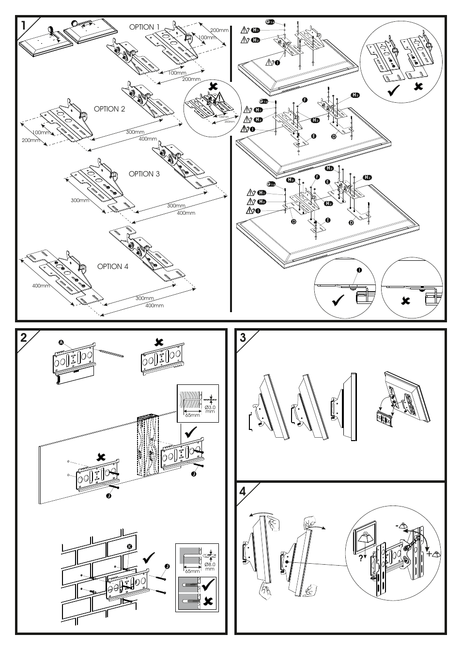 Option 2, Option 3, Option 1 | Option 4 | AVF Group DEL401B-D: Flat Panel TV Mount User Manual | Page 2 / 2