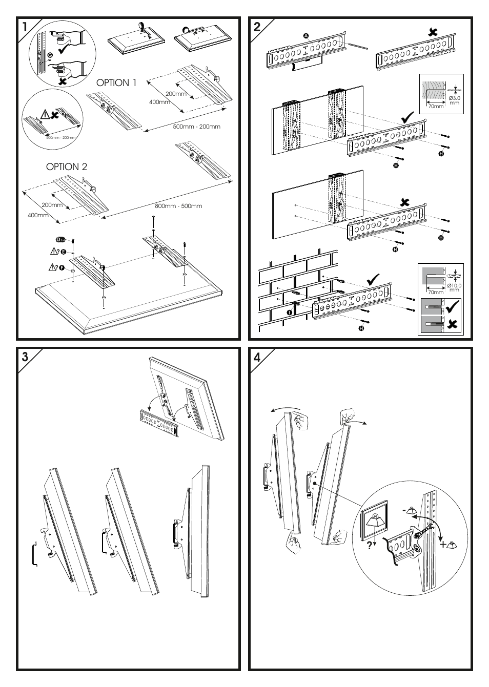 Option 1 option 2 | AVF Group DEL801B-D: Flat Panel TV Mount User Manual | Page 2 / 2