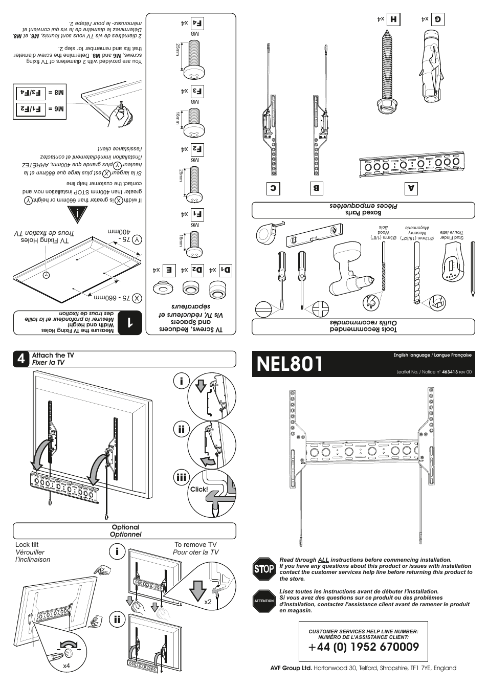 AVF Group NEL801B: Flat Panel TV Mount User Manual | 2 pages