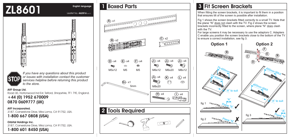 AVF Group ZL8601: Super-Slim LED/LCD TV Mount User Manual | 2 pages