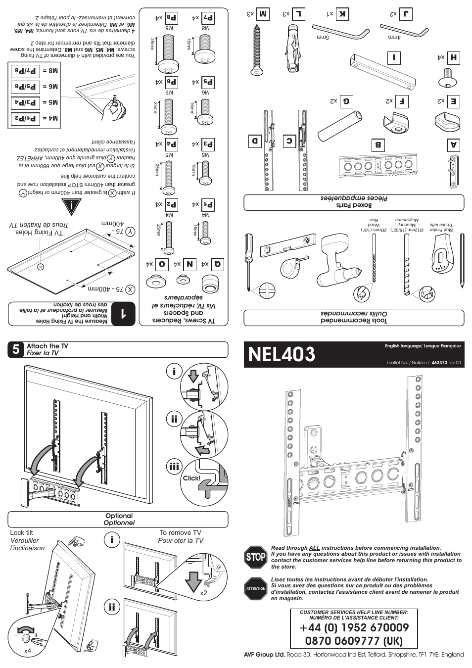 AVF Group NEL403B: Flat Panel TV Mount User Manual | 2 pages