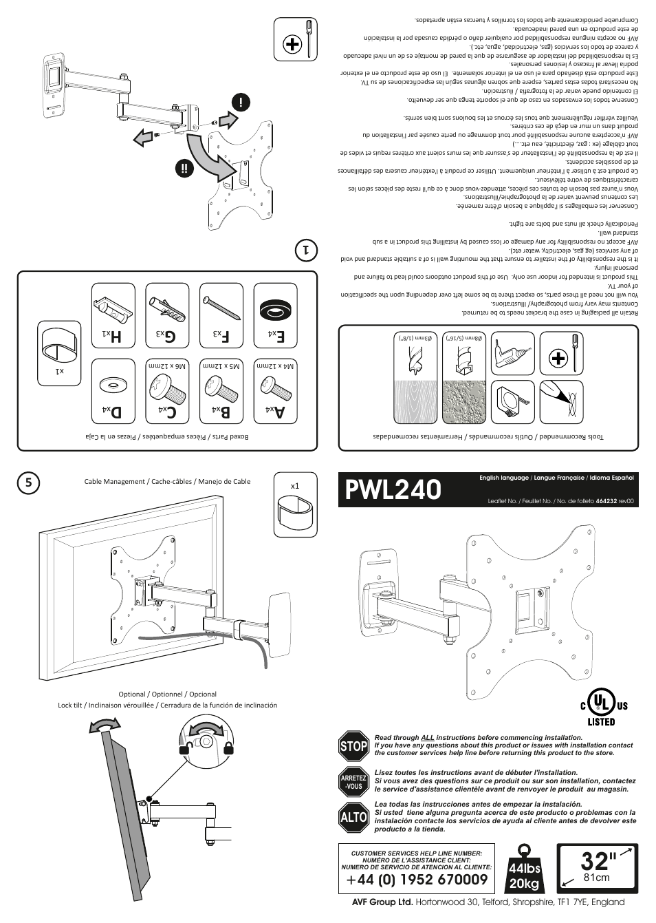 AVF Group PWL240: TV Wall Mount User Manual | 2 pages
