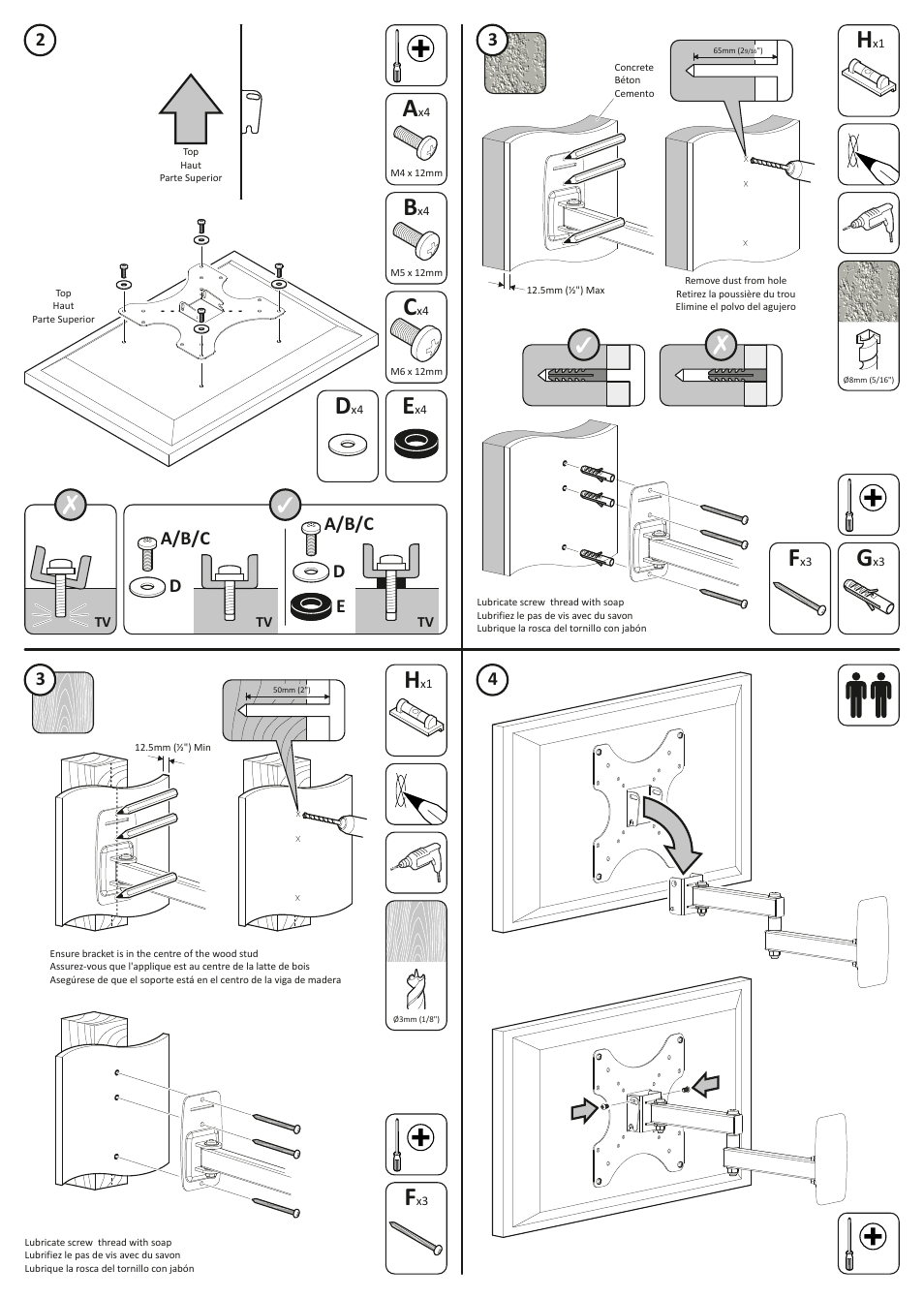 A/b/c d a/b/c d e | AVF Group PWL240: TV Wall Mount User Manual | Page 2 / 2