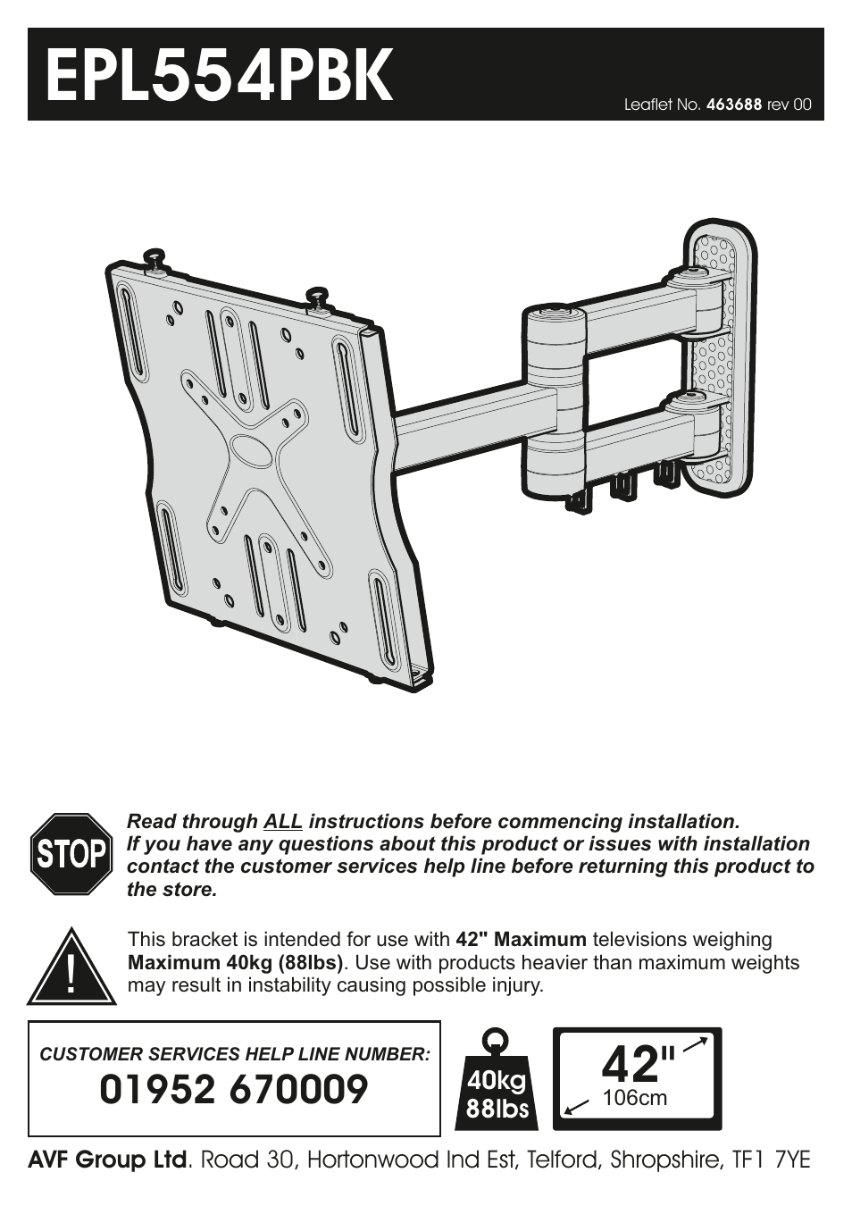 AVF Group EPL554PBK: Flat Panel TV Mount User Manual | 16 pages