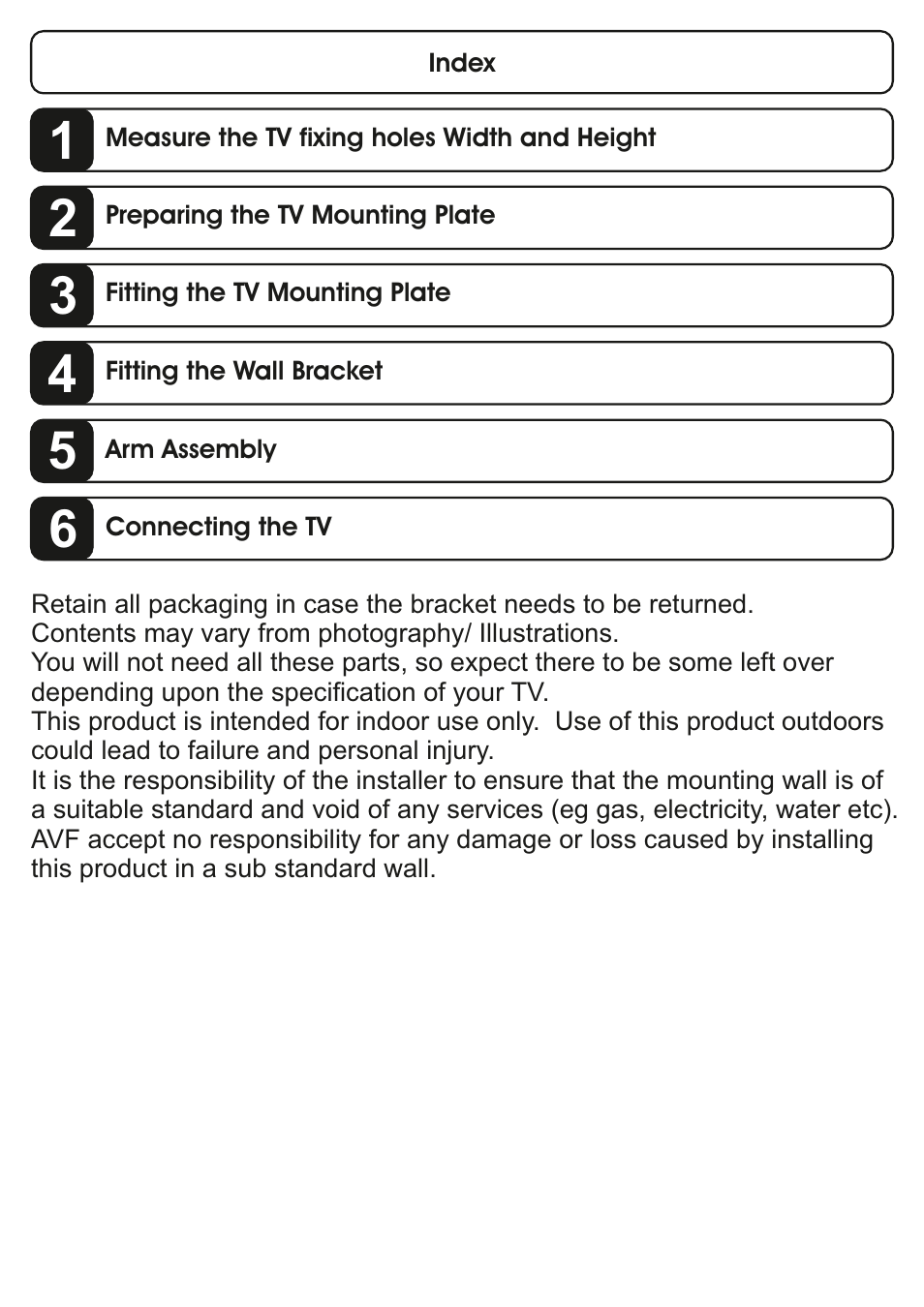 AVF Group EPL554PBK: Flat Panel TV Mount User Manual | Page 3 / 16