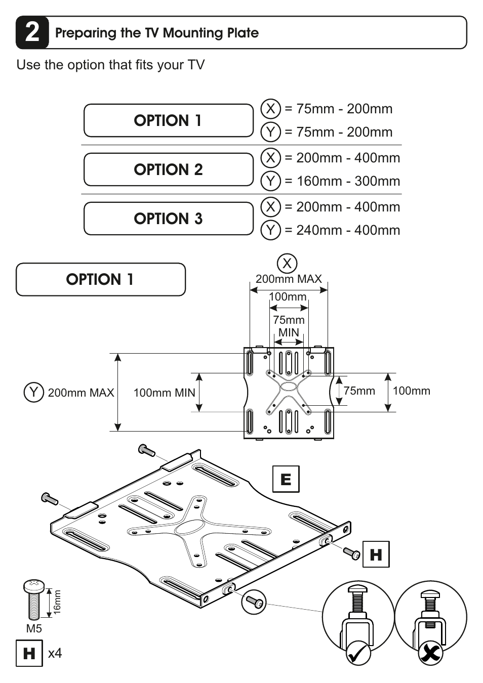 Option 1, Option 1 option 2 option 3 | AVF Group EPL554PBK: Flat Panel TV Mount User Manual | Page 7 / 16