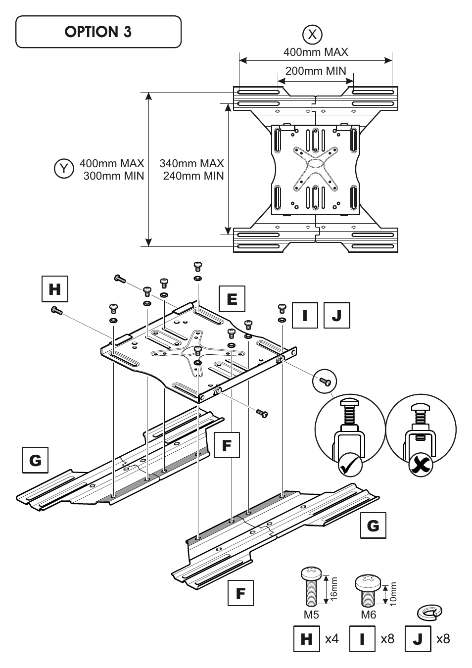 Ij h e, Option 3 g f g f | AVF Group EPL554PBK: Flat Panel TV Mount User Manual | Page 9 / 16