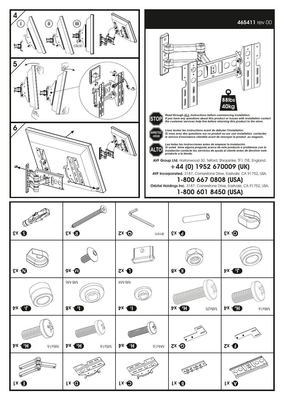 AVF Group EL404B: Flat Panel TV Mount User Manual | 2 pages