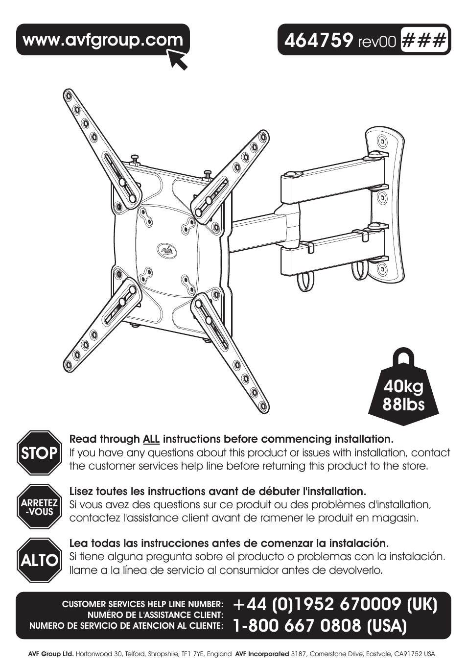 AVF Group GL404: TV Wall Mount User Manual | 12 pages