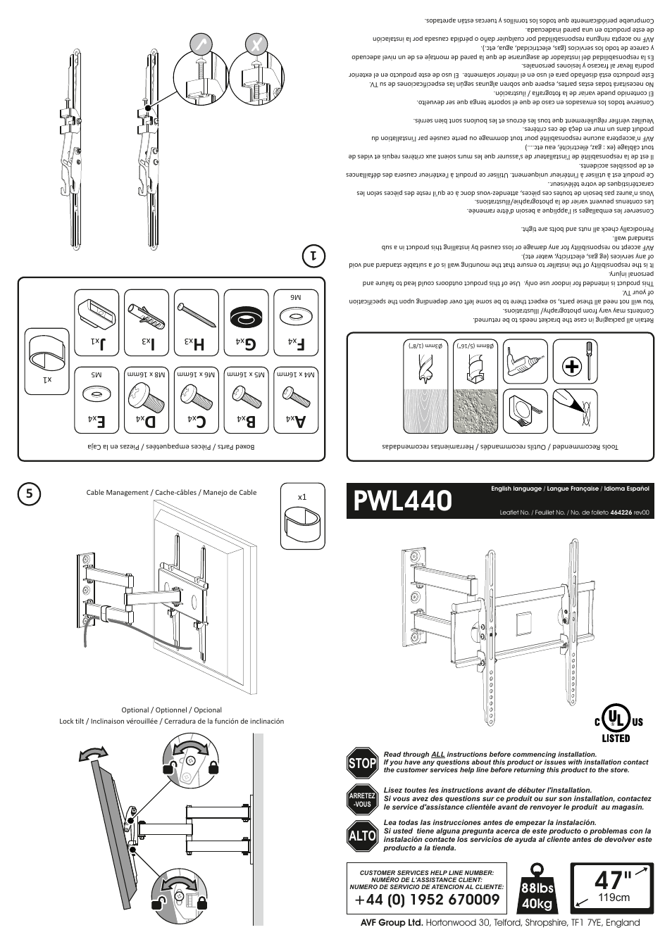 AVF Group PWL440: TV Wall Mount User Manual | 2 pages