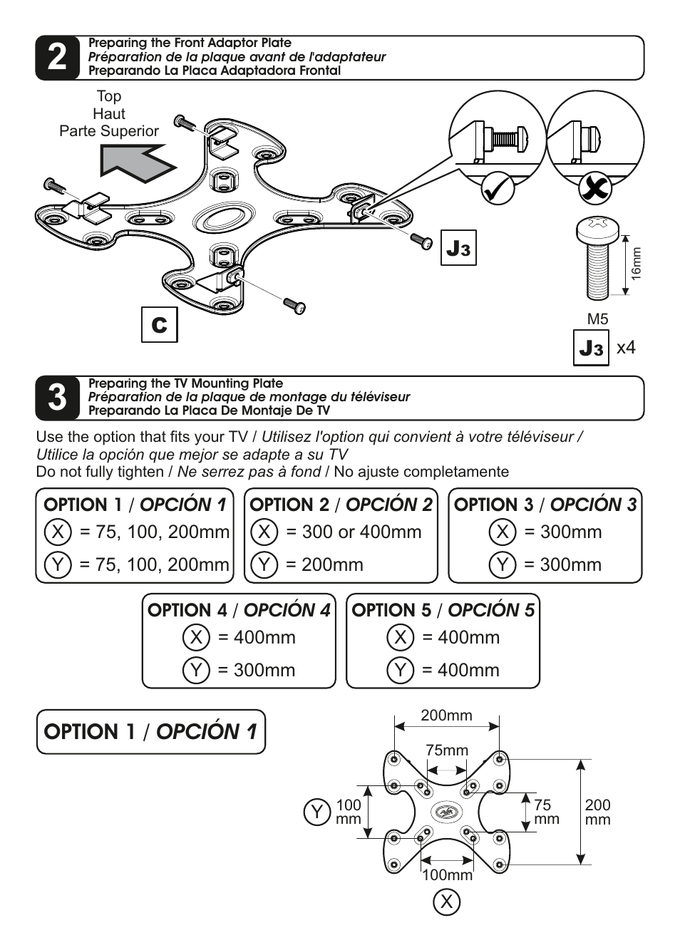 Option 1 / opción 1 | AVF Group ZNL454: TV Wall Mount User Manual | Page 7 / 16