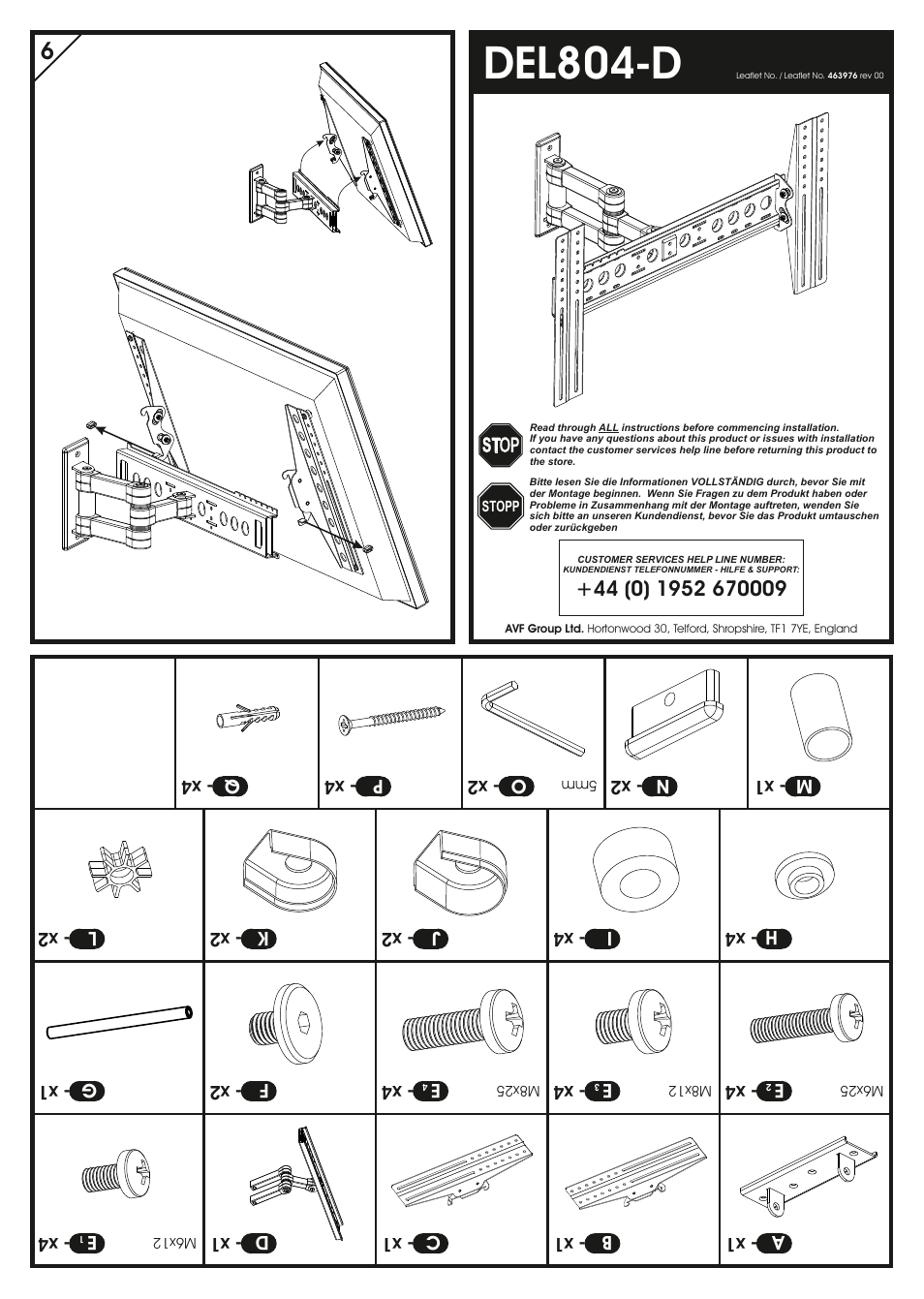AVF Group DEL804B-D: Flat Panel TV Mount User Manual | 2 pages