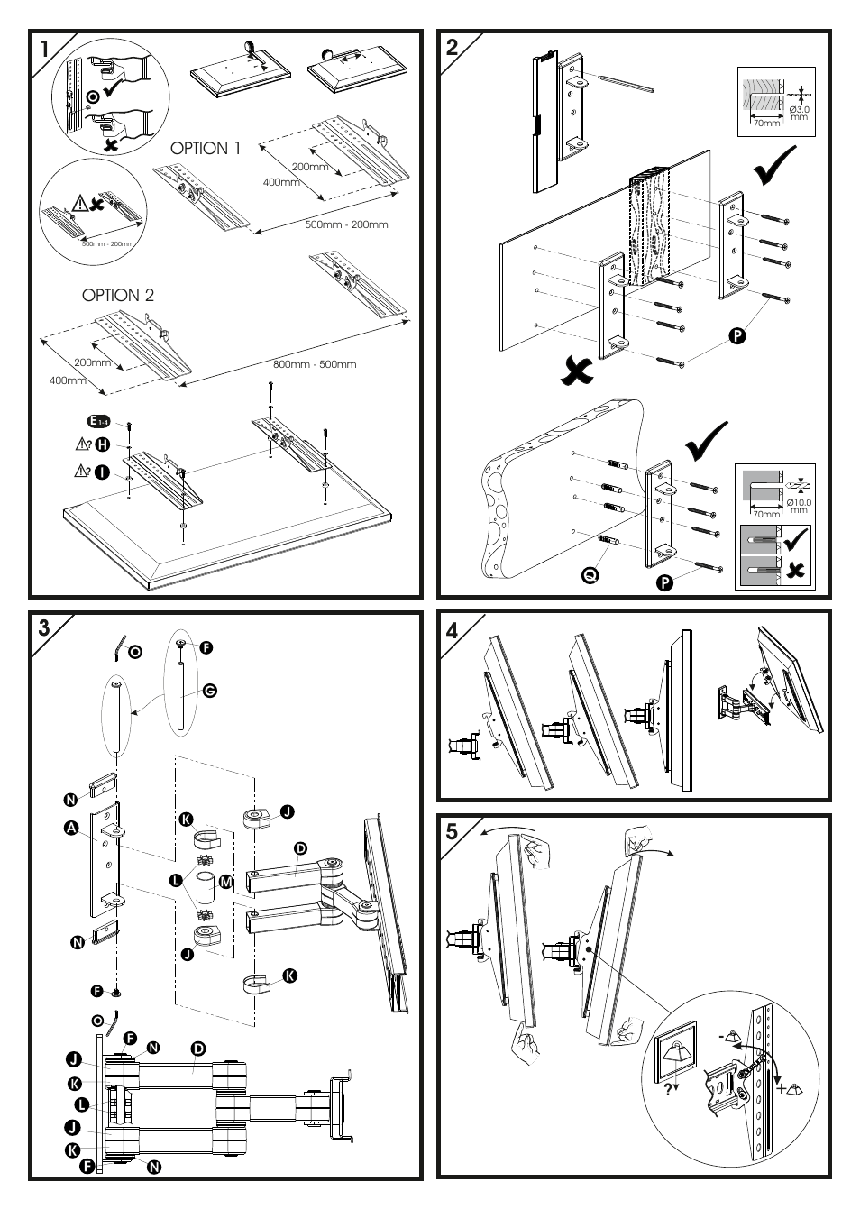 Option 1 option 2 | AVF Group DEL804B-D: Flat Panel TV Mount User Manual | Page 2 / 2
