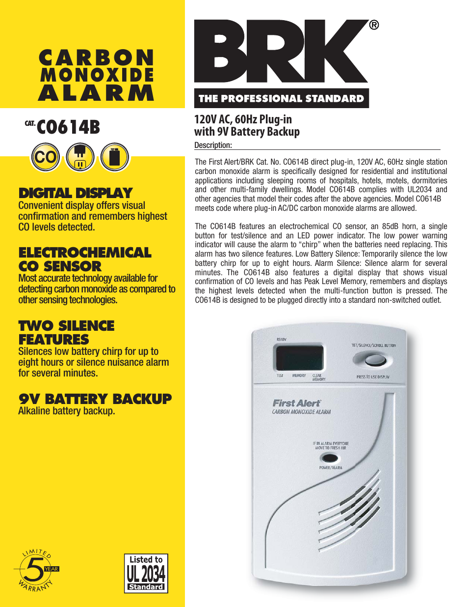 BRK electronic CO614B User Manual | 2 pages