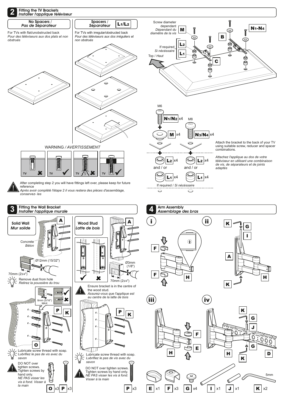 Iii iv | AVF Group NEL804B: Flat Panel TV Mount User Manual | Page 2 / 2