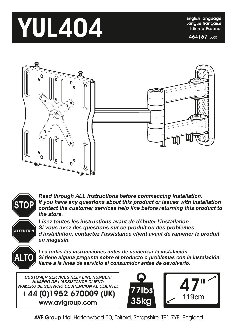 AVF Group YUL404: TV Mount User Manual | 16 pages