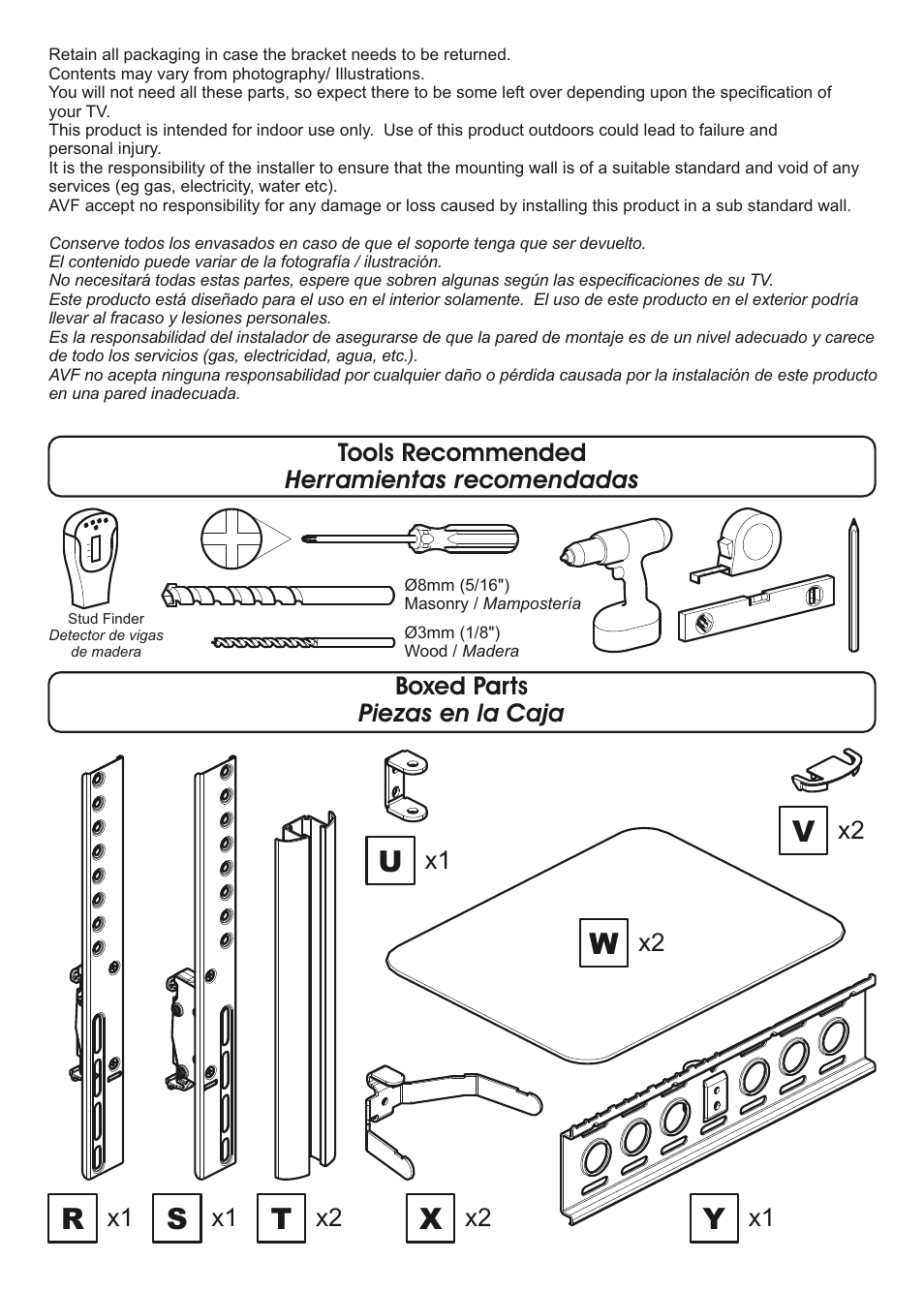 AVF Group ESL422B: Flat Panel TV Mount with AV Shelving User Manual | Page 2 / 16