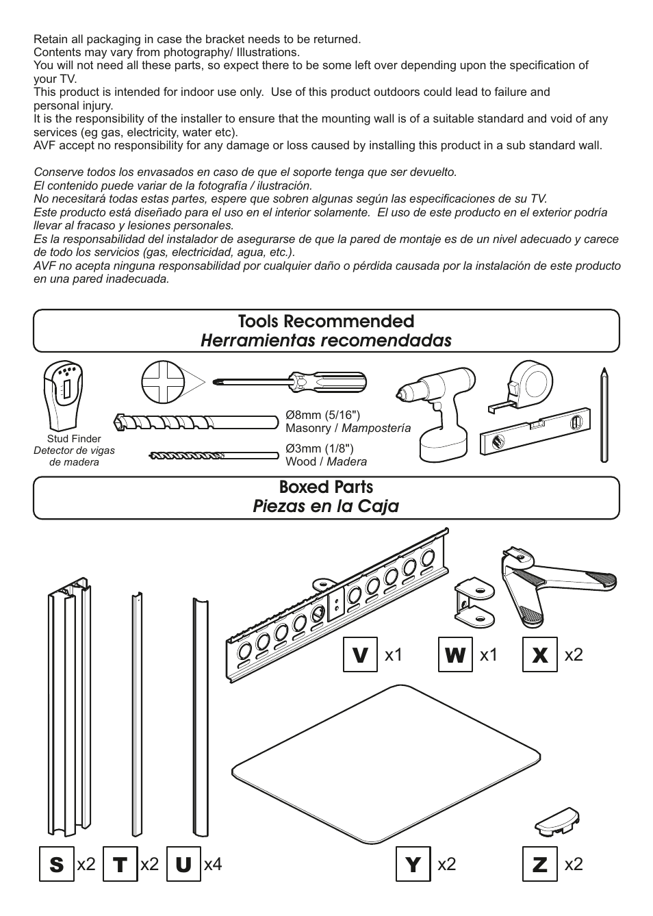 AVF Group ESL822B: Flat Panel TV Mount with AV Shelving User Manual | Page 2 / 16